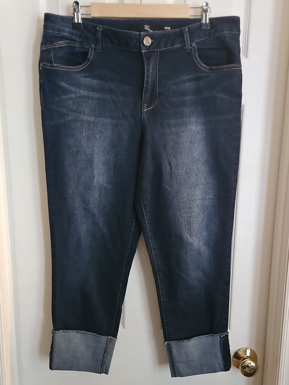 1822 "Taylor" Dark Blue Cropped Cuffed Jeans 16 Stretch